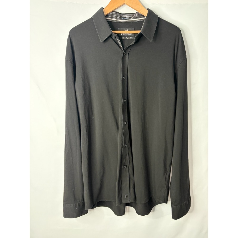 Buttercloth Icy Cotton Regular Fit Black Button Down Shirt Mens 3XL Long Sleeve